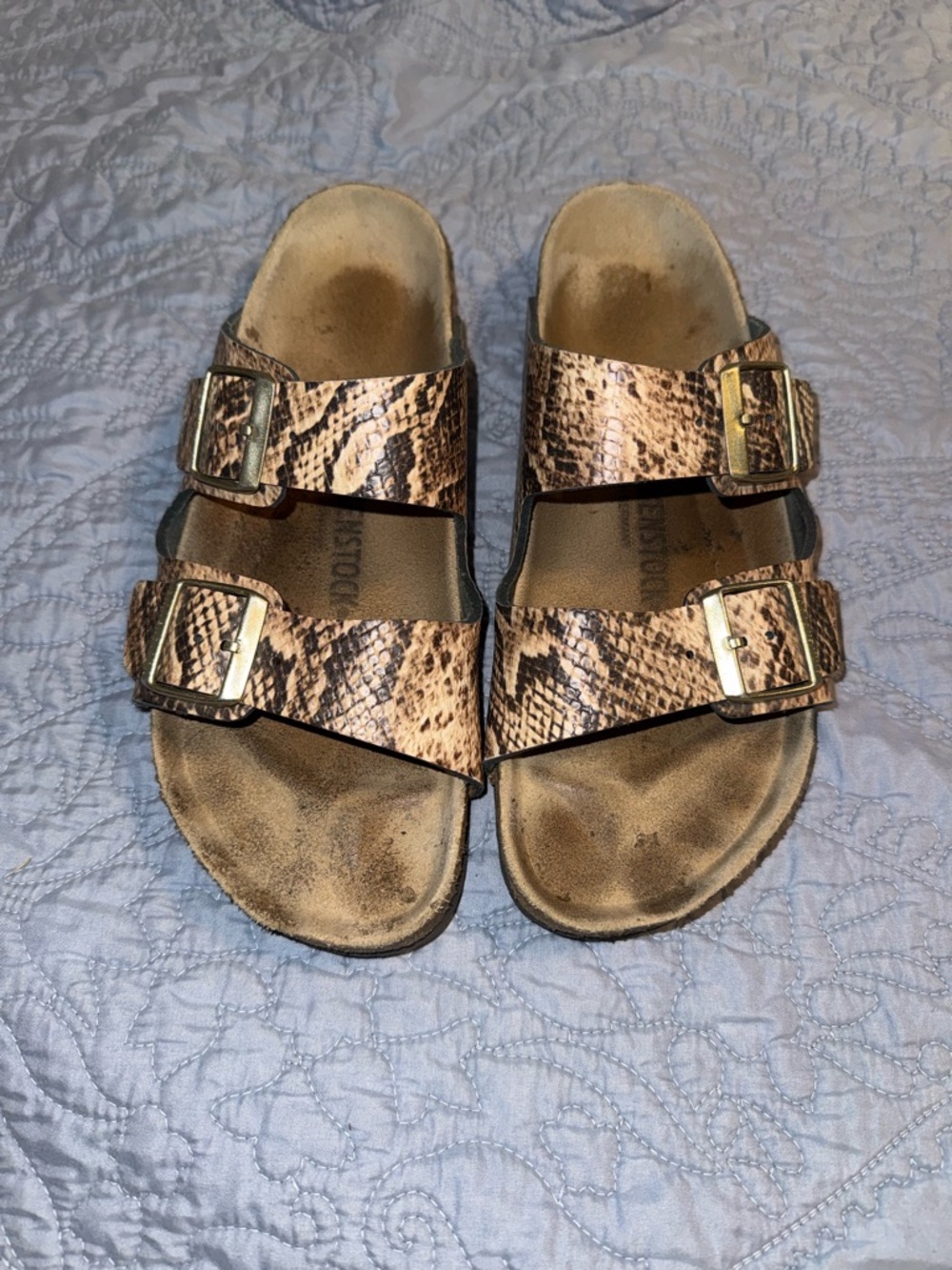 Birkenstock Double Strap Snake Print Sandals Size 42- Neutral Brown